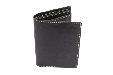 Portmonee Herren Geldbörse natur im Hochformat mit Geschenkbox LEAS in Echt-Leder - Vintage-Collection 13x10x3cm (BxHxT) (schwarz)