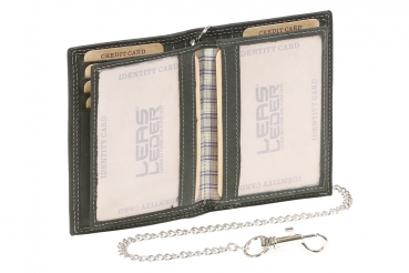 Kreditkarten- und Ausweismappe mit Chrom-Kette LEAS MCL im Vintage-Stil in Echt-Leder, schwarz