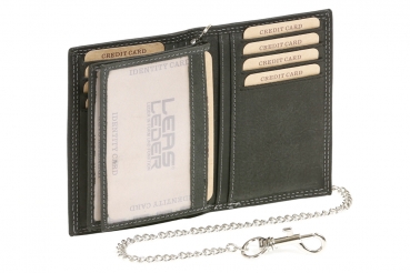Kreditkarten- und Ausweismappe mit Chrom-Kette LEAS MCL im Vintage-Stil in Echt-Leder, schwarz