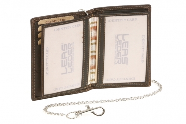 Kreditkarten- und Ausweismappe mit Chrom-Kette LEAS MCL im Vintage-Stil in Echt-Leder, braun