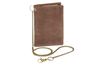 Biker-Kreditkarten- und Ausweismappe mit Kette LEAS MCL im Vintage-Stil in Echt-Leder, braun