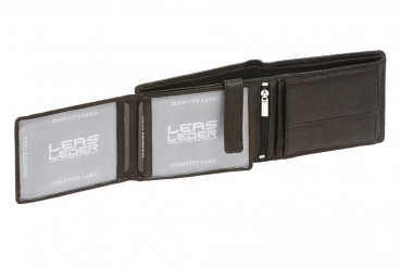 Geldbörse Herren Leder extra kompakt mit RFID Schutz LEAS, Herren Geldbeutel in Echt-Leder, Portmonee im Querformat mit Geschenk Box, schwarz