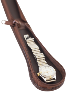 LEAS Uhrenetui für 1 Uhr mit Reißverschluss aus feinstem Rind Leder braun 15x6x2,5cm (BxHxT)
