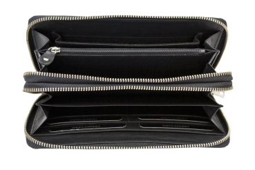 Große Vollleder Unisex Geldbörse mit doppel Reißverschluss rundherum und Grifflasche Langbörse Portemonnaie Brieftasche lang LEAS aus feinstem Rind-Echt-Leder, schwarz 22,5x12,5x4cm (BxHxT)