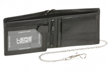 Bikerscheintasche mit Chrom-Kette ohne Applikation im Querformat LEAS in Echt-Leder, schwarz