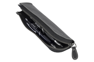 LEAS Federmappe und Stifteetui Leder Unisex im Vintage Used Look 20x3x5,5cm (LxBxH) (schwarz)