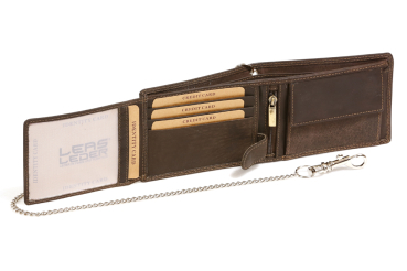 Bikerbörse im Querformat mit Chrom-Kette LEAS MCL im Vintage-Stil in Echt-Leder, braun