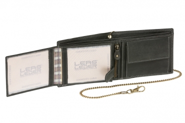 Bikerbörse Trucker im Querformat mit Kette LEAS MCL Vintage-Stil in Echt-Leder, schwarz