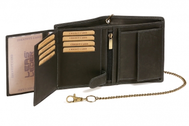 Bikerkombibörse im Hochformat mit Kette LEAS MCL im Vintage-Stil in Echt-Leder, schwarz