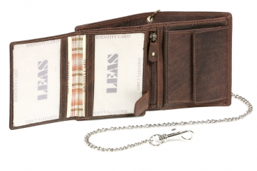 Bikerkombibörse im Hochformat mit Chrom-Kette LEAS MCL im Vintage-Stil in Echt-Leder, braun