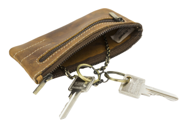 Schlüsseltasche extra groß mit 2 Ringen und Geschenkbox LEAS in Echt-Leder, cognac - LEAS Vintage-Collection 15x8x1cm (BxHxT)