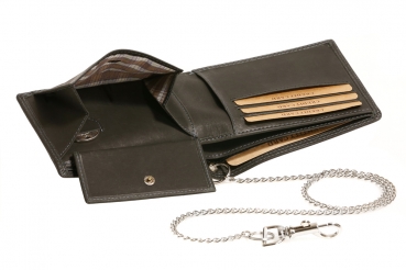 Biker-Geldbörse extra dünn Chrom-Kette Querformat LEAS MCL im Vintage in Echt-Leder, schwarz