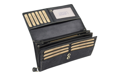 Große Damenlangbörse natur Damen Portemonnaie im Vintage Look LEAS in Echt-Leder, schwarz