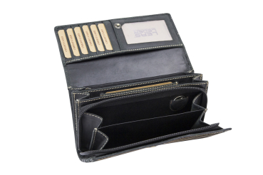 Große Damenlangbörse natur Damen Portemonnaie im Vintage Look LEAS in Echt-Leder, schwarz