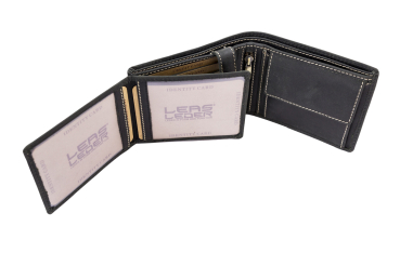 Portmonee Herren Geldbörse natur im Querformat LEAS in Echt-Leder - Vintage-Collection 12,5x9,5x3cm (BxHxT) (schwarz)