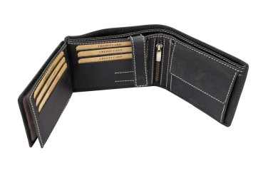 Portmonee Herren Geldbörse natur im Querformat LEAS in Echt-Leder - Vintage-Collection 12,5x9,5x3cm (BxHxT) (schwarz)