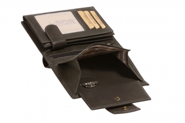 Kettenbörse Bikerbörse mit Kette Bikerkombibörse Trucker im Hochformat mit Außenverschlussknopf und LEAS MCL im Vintage-Stil in Echt-Leder, schwarz
