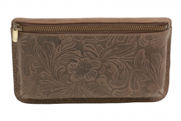 Preview: Gürteltasche mit Volllederausstattung und Floral-Muster LEAS in Echt-Leder, dunkelbraun