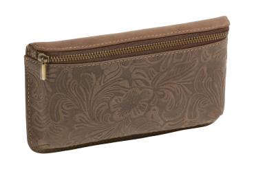 Preview: Gürteltasche mit Volllederausstattung und Floral-Muster LEAS in Echt-Leder, dunkelbraun