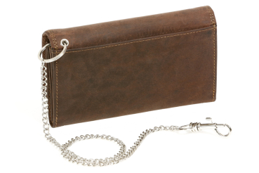 Bikerbörse Langbörse mit Chrom-Kette im Vintage-Stil LEAS MCL in Echt-Leder, braun