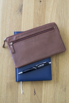 Banktasche Geldtasche LEAS in Echt-Leder, cognac