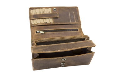 XXL Damen Geldbörse Frauen Geldbeutel für 10 Kreditkarten Used Look LEAS in Echt-Leder - Vintage-Collection 17x9,5x3,5cm (BxHxT) (cognac)