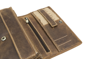 XXL Damen Geldbörse Frauen Geldbeutel für 10 Kreditkarten Used Look LEAS in Echt-Leder - Vintage-Collection 17x9,5x3,5cm (BxHxT) (cognac)