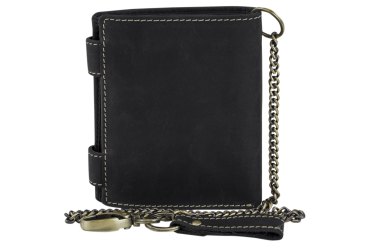 Biker- & Truckerbörse im Hochformat mit 12 Kartenfächern, hochwertiger Kette & Geschenkbox LEAS im Vintage-Stil in Echt-Leder, schwarz