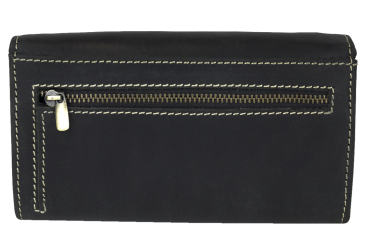 XXL Damen Geldbörse Frauen Geldbeutel für 10 Kreditkarten Used Look LEAS in Echt-Leder - Vintage-Collection 17x9,5x3,5cm (BxHxT) (schwarz)