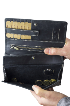 XXL Damen Geldbörse Frauen Geldbeutel für 10 Kreditkarten Used Look LEAS in Echt-Leder - Vintage-Collection 17x9,5x3,5cm (BxHxT) (schwarz)