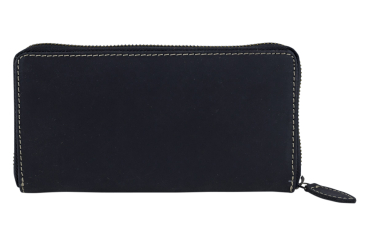 Große Vollleder Damen Geldbörse natur Usedlook Reißverschluss rundherum Damenlangbörse Portemonnaie Brieftasche lang LEAS in Echt-Leder, schwarz - Vintage-Collection 19,5x9,5x2cm (BxHxT)