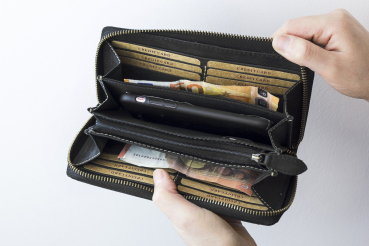 Große Vollleder Damen Geldbörse natur Usedlook Reißverschluss rundherum Damenlangbörse Portemonnaie Brieftasche lang LEAS in Echt-Leder, schwarz - Vintage-Collection 19,5x9,5x2cm (BxHxT)