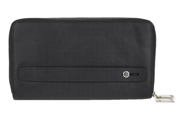 Große Vollleder Unisex Geldbörse mit doppel Reißverschluss rundherum und Grifflasche Langbörse Portemonnaie Brieftasche lang LEAS aus feinstem Rind-Echt-Leder, schwarz 22,5x12,5x4cm (BxHxT)