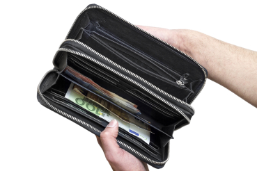Große Vollleder Unisex Geldbörse mit doppel Reißverschluss rundherum und Grifflasche Langbörse Portemonnaie Brieftasche lang LEAS aus feinstem Rind-Echt-Leder, schwarz 22,5x12,5x4cm (BxHxT)