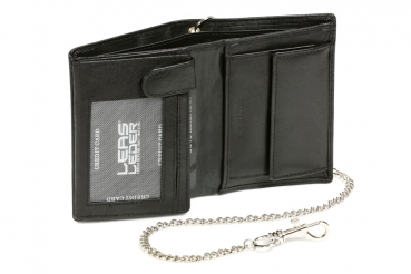 Bikerkombibörse Bikerbörse Trucker mit Chrom-Kette im Hochformat LEAS in Echt-Leder, schwarz