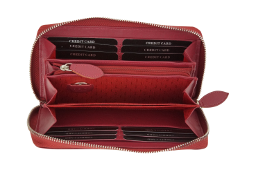 Große Vollleder Damen Geldbörse mit RFID Schutz Reißverschluss rundherum Damenlangbörse Portemonnaie Brieftasche lang LEAS in Echt-Leder, rot 19,5x9,5x2cm (BxHxT)