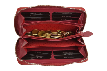 Große Vollleder Damen Geldbörse mit RFID Schutz Reißverschluss rundherum Damenlangbörse Portemonnaie Brieftasche lang LEAS in Echt-Leder, rot 19,5x9,5x2cm (BxHxT)
