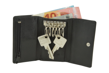 RFID Schlüsselgeldbörse und Schlüsseltasche gegen Datendiebstahl LEAS in Echt-Leder, schwarz