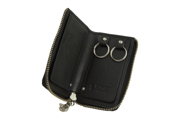 RFID Schlüsselgeldbörse und Schlüsseltasche mit Ringen gegen Datendiebstahl mit Reißverschluss rundherum LEAS in Echt-Leder, schwarz