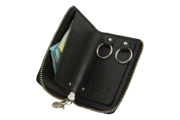 RFID Schlüsselgeldbörse und Schlüsseltasche mit Ringen gegen Datendiebstahl mit Reißverschluss rundherum LEAS in Echt-Leder, schwarz