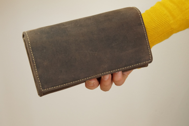 XXL Damen Geldbörse Frauen Geldbeutel für 10 Kreditkarten Used Look LEAS in Echt-Leder - Vintage-Collection 17x9,5x3,5cm (BxHxT) (cognac)