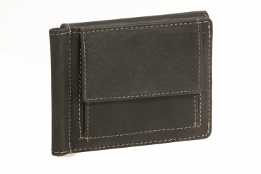 Dollar- & Money Clip Geldscheinklammer m. Münzfach im Vintage-Style LEAS in Echt-Leder, schwarz