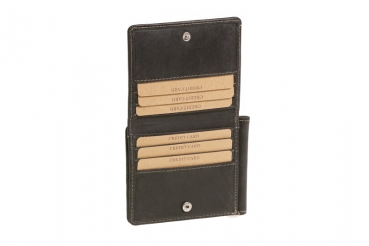 Dollar- & Money Clip Geldscheinklammer m. Münzfach im Vintage-Style LEAS in Echt-Leder, schwarz