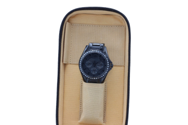 LEAS Uhrenetui für 2 Uhren mit Reißverschluss aus feinstem Rind Leder 16,5x8x5cm (BxHxT) (braun)