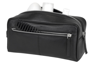 Preview: Unisex Kulturtasche und großer Waschbeutel wasserdicht sehr hochwertig LEAS in Echt-Leder, schwarz