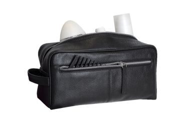 Preview: Unisex Kulturtasche und großer Waschbeutel wasserdicht sehr hochwertig LEAS in Echt-Leder, schwarz