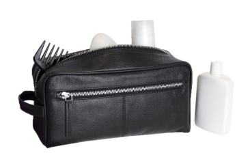 Unisex Kulturtasche und großer Waschbeutel wasserdicht sehr hochwertig LEAS in Echt-Leder, schwarz