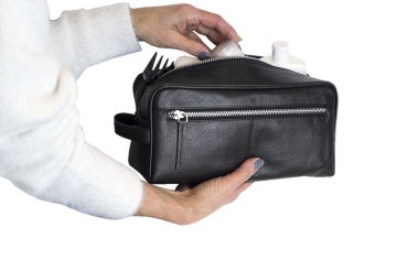 Unisex Kulturtasche und großer Waschbeutel wasserdicht sehr hochwertig LEAS in Echt-Leder, schwarz