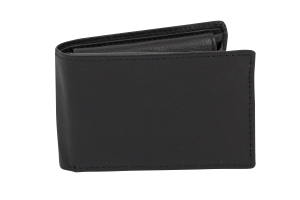 LEAS Minibörse mit Klappe extra flach im Querformat dünn, Flaches Portemonnaie mit RFID Schutz, Block Folie mit Geschenk Box Echt-Leder, schwarz