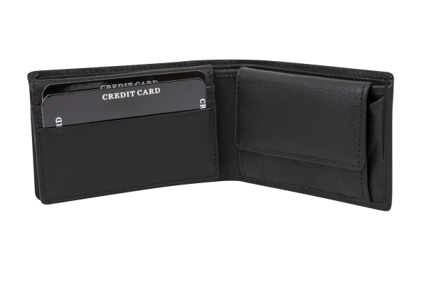 LEAS Minibörse mit Klappe extra flach im Querformat dünn, Flaches Portemonnaie mit RFID Schutz, Block Folie mit Geschenk Box Echt-Leder, schwarz